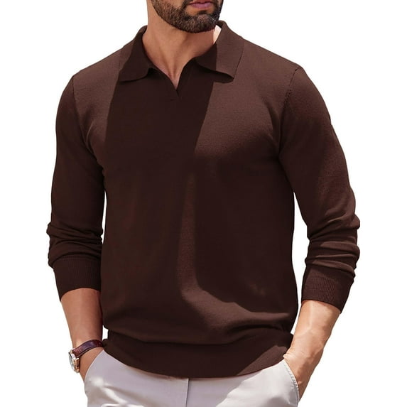 COOFANDY Long Sleeve Polo Shirts for Men Knit Polo Sweater Lightweight Ribbed Pullover Sweater