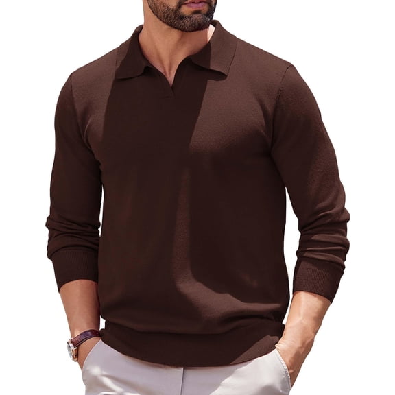 COOFANDY Long Sleeve Polo Shirts for Men Knit Polo Sweater Lightweight Ribbed Pullover Sweater