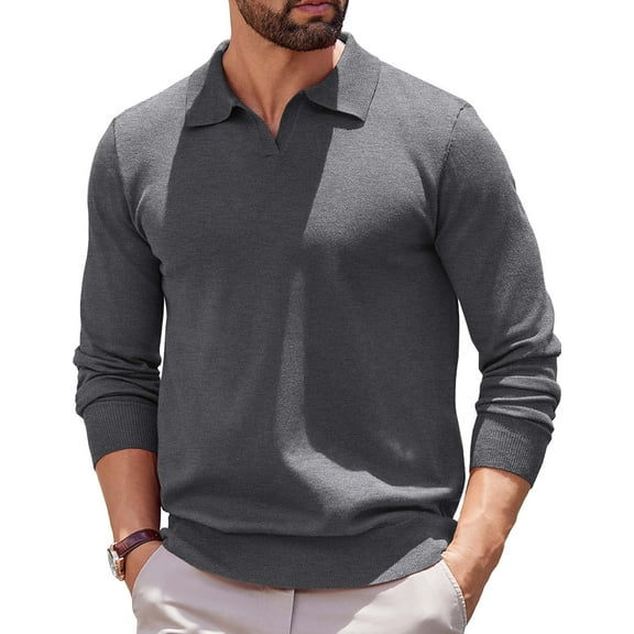 COOFANDY Long Sleeve Polo Shirts for Men Knit Polo Sweater Lightweight Ribbed Pullover Sweater