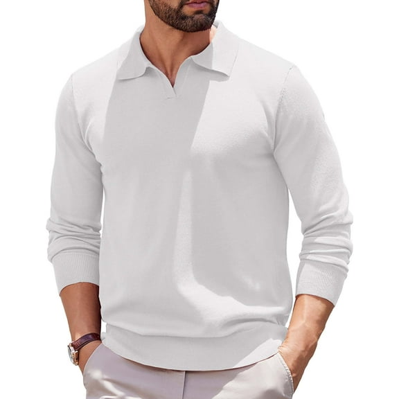 COOFANDY Long Sleeve Polo Shirts for Men Knit Polo Sweater Lightweight Ribbed Pullover Sweater
