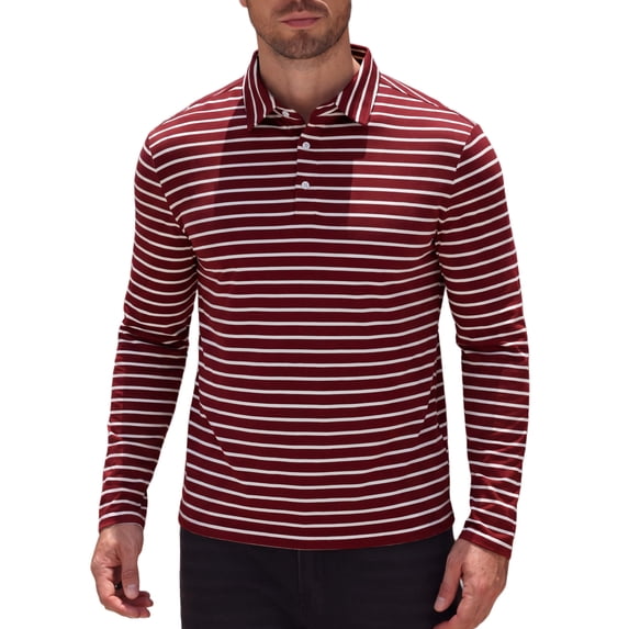 COOFANDY Long Sleeve Rugby Polo Shirts for Men, Sports Striped Regular Moisture Wicking Dry Fit Golf Shirt, Sizes S-2XL