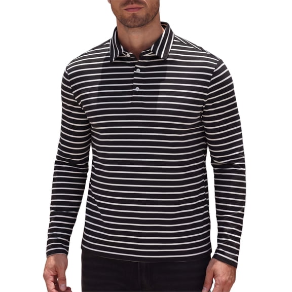 COOFANDY Long Sleeve Rugby Polo Shirts for Men, Sports Striped Regular Moisture Wicking Dry Fit Golf Shirt, Sizes S-2XL