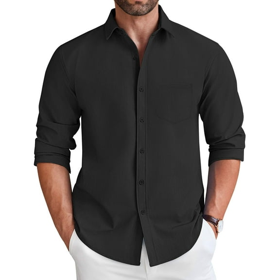 COOFANDY Long Sleeve Shirts for Men Button Up Shirts Untucked Wrinkle Free Dress Shirt with Pocket Black M