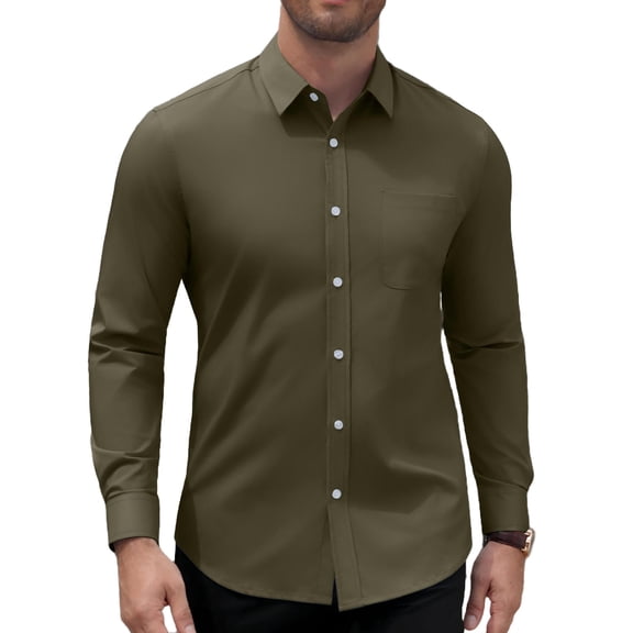 COOFANDY Mens Stretch Dress Shirts Long Sleeve Button Down Shirt Regular Fit Formal Business Shirts