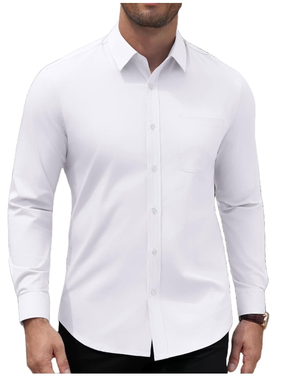 Mens Stretch Dress Shirts Long Sleeve Button Down Shirt Regular Fit Formal Business Shirts