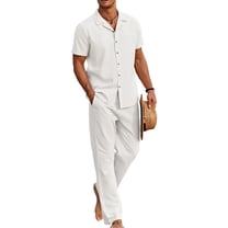 COOFANDY Men's Summer Beach Linen Button Down Shirt & Pant Outfit Set, 13 Piece
