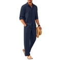 thumbnail image 1 of COOFANDY Men 2 Piece Linen Set Outfits Button Up Shirts and Pants Sets Vacation Linen Suits Casual Loose Beach Wear, 1 of 6