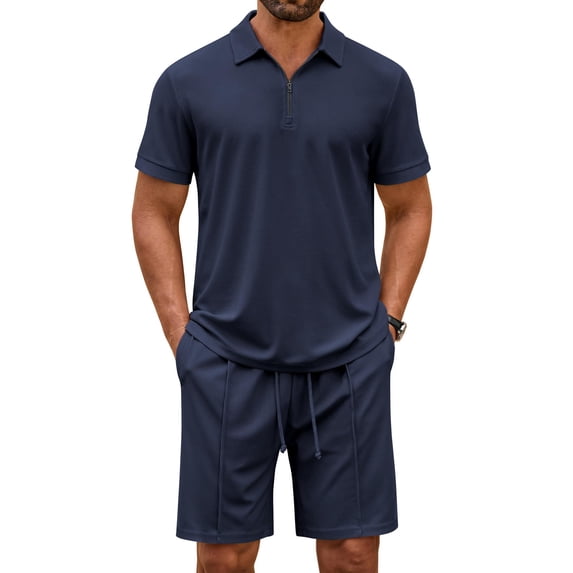 COOFANDY Men' 2 Piece Tracksuit Outfits Polo Shirt and Shorts Set Quarter Zip Shirt and Elastic Waist Shorts Summer Causal