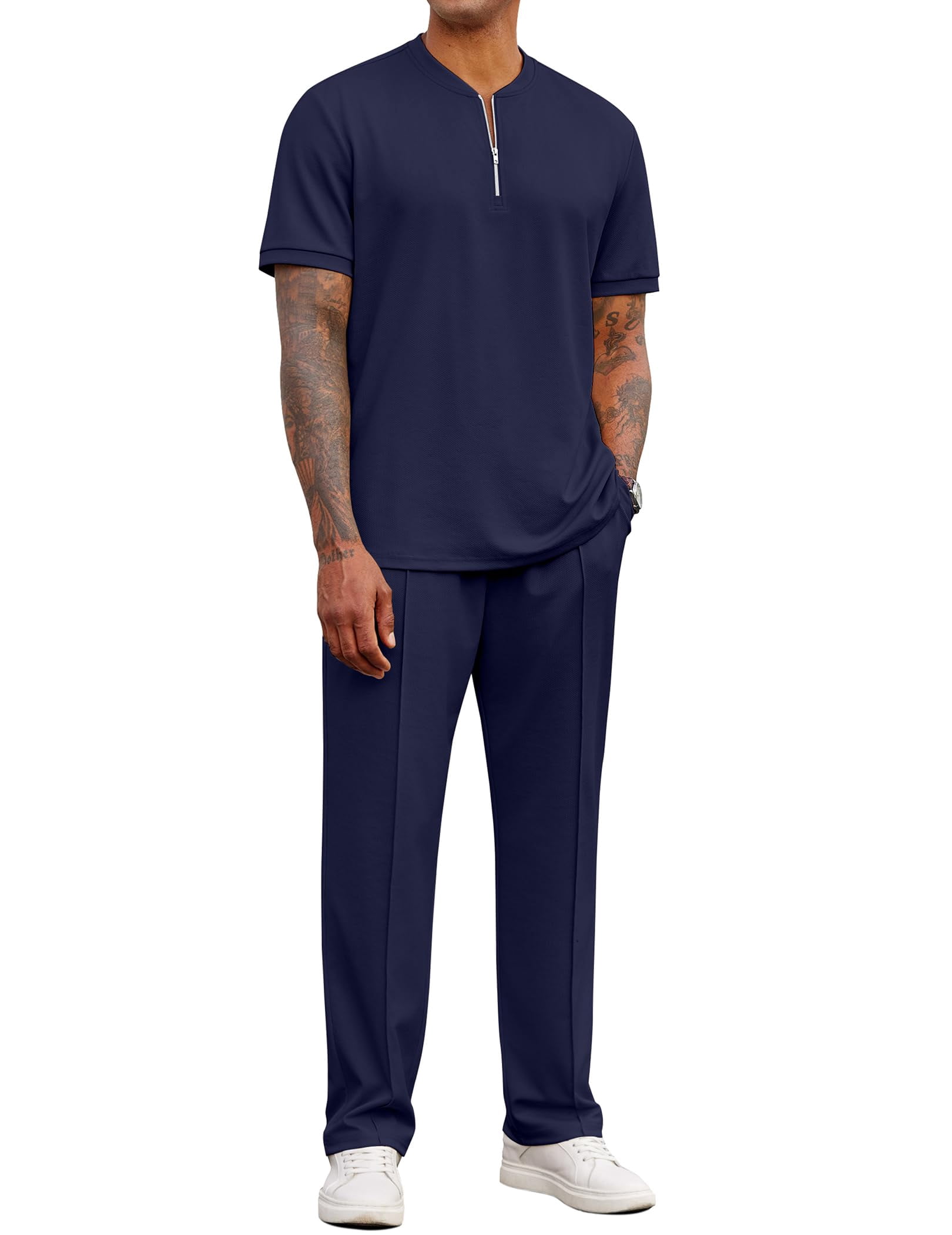 COOFANDY Men' 2 Pieces Outfits Casual Quarter Zip Polo Shirt and ...