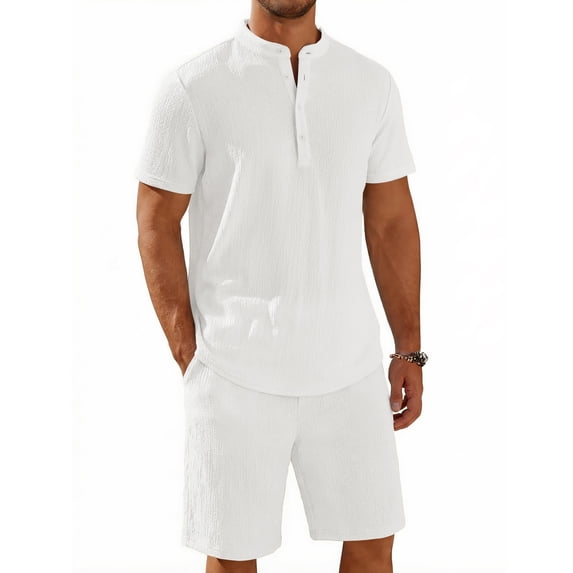 COOFANDY Men' 2 Pieces Short Set Casual Henley Shirt and Shorts Textured Summer Beach Vacation Outfits