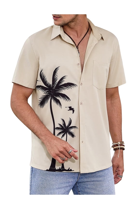 Men Beach Vacation Shirts Aloha Hawaiian Shirts Tropical Shirt with Pockets