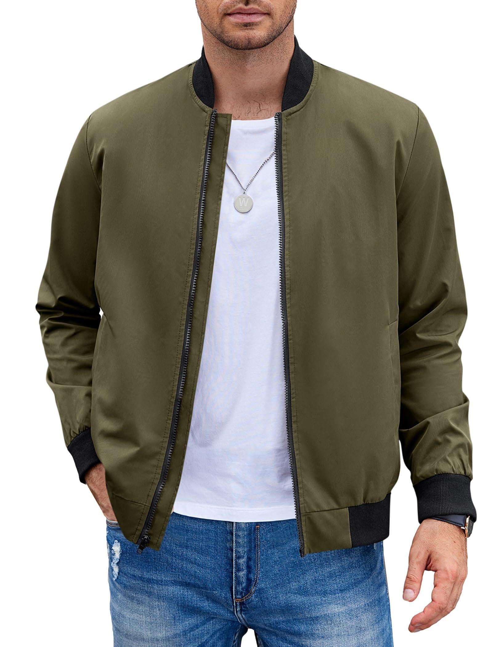 COOFANDY Men's Green Bomber Jacket Fashion Windbreaker Fall Winter