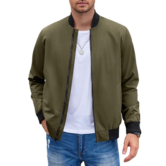 COOFANDY Men's Green Bomber Jacket Fashion Windbreaker Fall Winter Front Zip Jackets