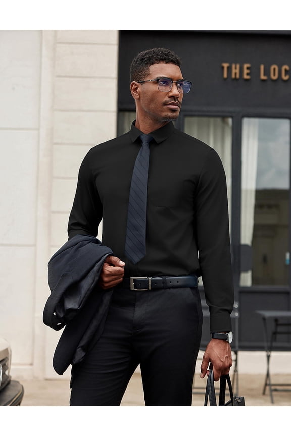 Men Button Down Dress Shirts Long Sleeve Formal Shirt Untucked Polyester Shirt