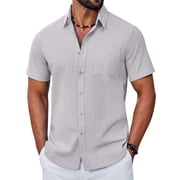 COOFANDY Men' Button Down Shirts Short Sleeve Shirts for Men Linen Textured Cotton Shirt