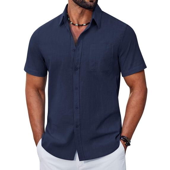 COOFANDY Men' Button Down Shirts Short Sleeve Shirts for Men Linen Textured Cotton Shirt