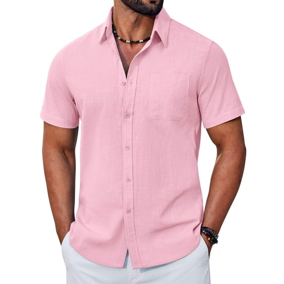 COOFANDY Men' Button Down Shirts Short Sleeve Shirts for Men Linen Textured Cotton Shirt