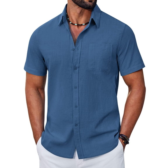 COOFANDY Men' Button Down Shirts Short Sleeve Shirts for Men Linen Textured Cotton Shirt