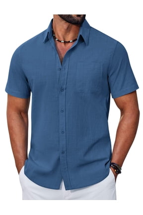 Men' Button Down Shirts Short Sleeve Shirts for Men Linen Textured Cotton Shirt