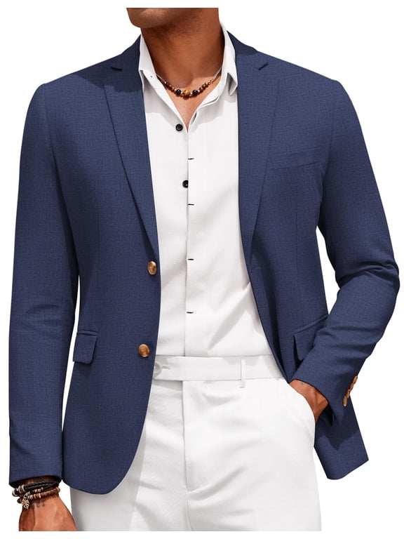 Men Casual Linen Blazer Classic Fit Sport Coat Linen Jacket Summer Beach Wedding Party