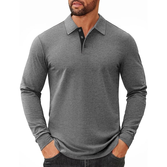COOFANDY Men' Casual Polo Shirts Long Sleeve Cotton Shirts Business Casual Polo Tops Button Golf T Shirts