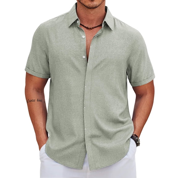 COOFANDY Men' Casual Shirts Short Sleeve Linen Shirts Button Down Shirt for Men Summer Beach Vacation Wedding Shirt