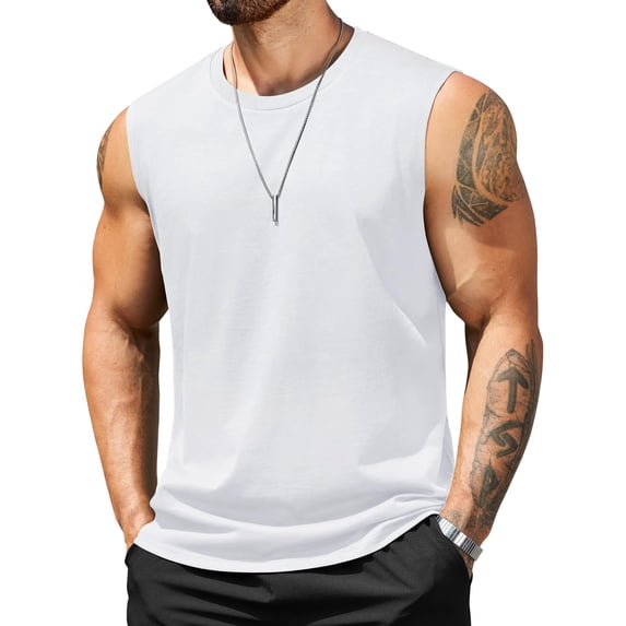 COOFANDY Men Casual Sleeveless Tank Top Cotton Gym Muscle Tee Shirts Casual Summer Tanks White