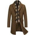 thumbnail image 1 of COOFANDY Men's Detachable Plaid Scarfs Wool Blend Coat - Notched Collar Single Breasted Pea Trench Overcoat, 1 of 7