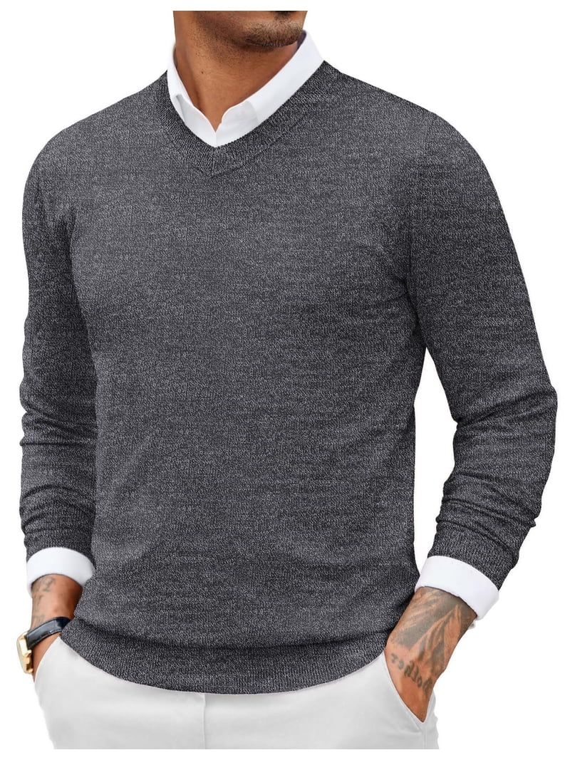 COOFANDY Men Casual V Neck Sweater Ribbed Knit Slim Fit Long Sleeve  Pullover Top - Walmart.com