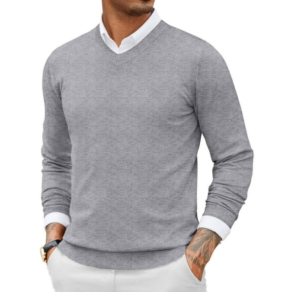 COOFANDY Men Casual V Neck Sweater Ribbed Knit Slim Fit Long Sleeve Pullover Top