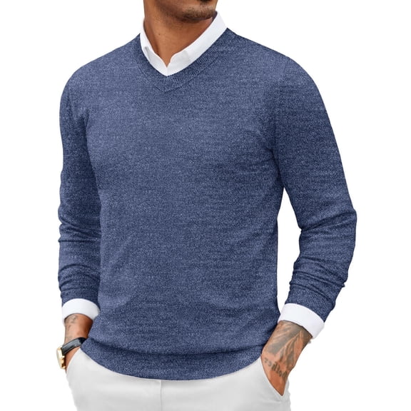 COOFANDY Men Casual V Neck Sweater Ribbed Knit Slim Fit Long Sleeve Pullover Top