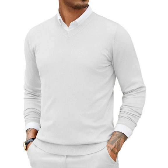 COOFANDY Men Casual V Neck Sweater Ribbed Knit Slim Fit Long Sleeve Pullover Top