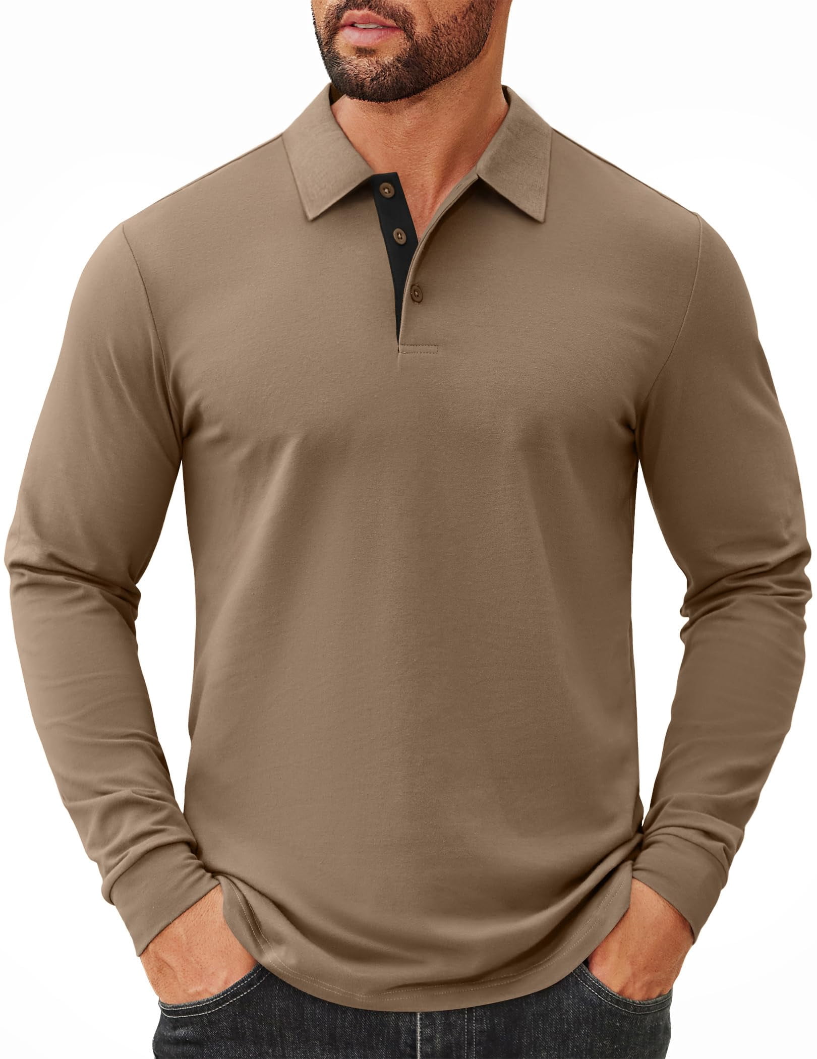 COOFANDY Men' Cotton Polo Shirts Long Sleeve Fashion Vintage Polos ...