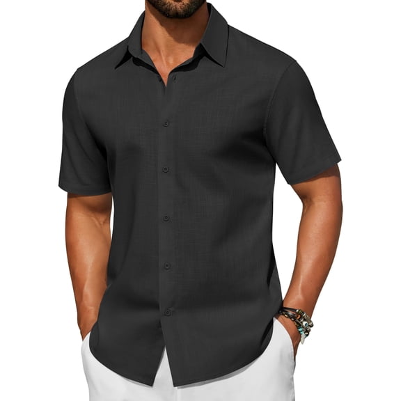 COOFANDY Men' Cotton Shirts Short Sleeve Casual Button Down Shirts Summer Beach Wedding Shirts