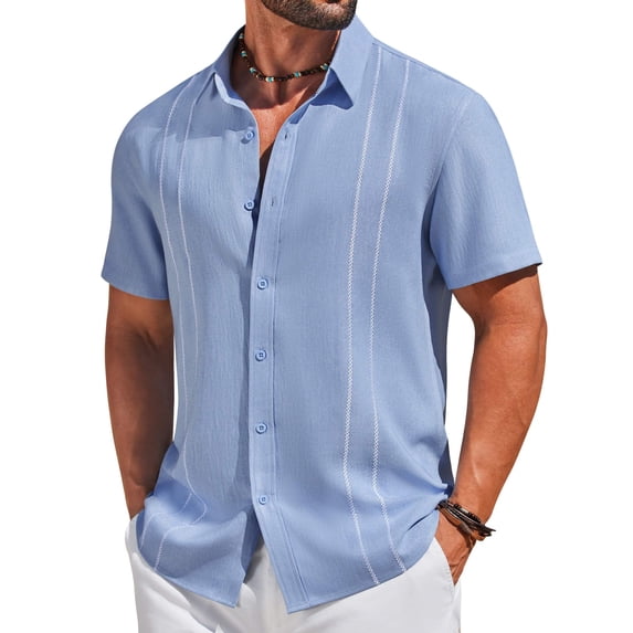COOFANDY Men' Cuban Guayabera Shirts Button Down Short Sleeve Shirt Casual Linen Summer Beach Shirts