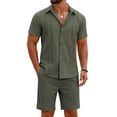 thumbnail image 1 of COOFANDY Men Cuban Sets Outfits 2 Piece Short Sleeve Cuban Shirts Guayabera Linen Suit, 1 of 6