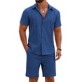 thumbnail image 1 of COOFANDY Men Cuban Sets Outfits 2 Piece Short Sleeve Cuban Shirts Guayabera Linen Suit, 1 of 6