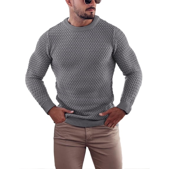 COOFANDY Men's White Sweater Cable Knitted Sweater Muscle Fitted Sweaters Crew Neck Pullover Knitwear