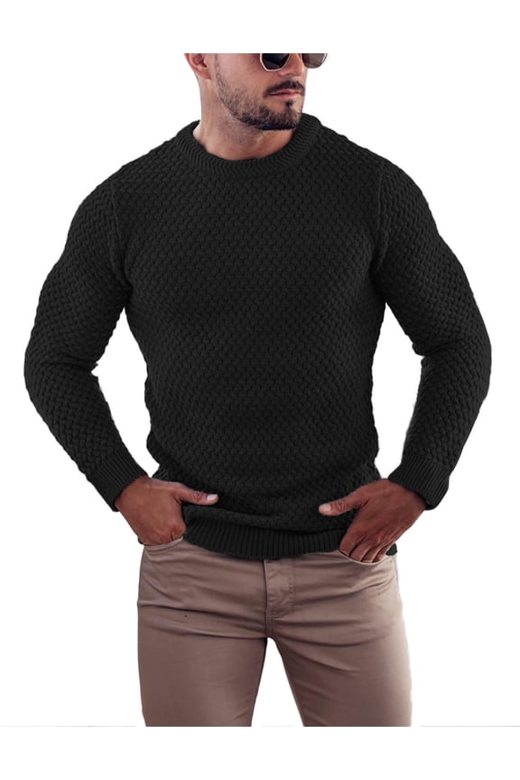 Men's White Sweater Cable Knitted Sweater Muscle Fitted Sweaters Crew Neck Pullover Knitwear
