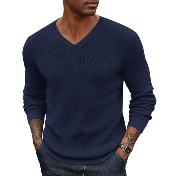 COOFANDY Men Casual V Neck Sweater Dress Lightweight Fitted Knit Formal Sweater Top