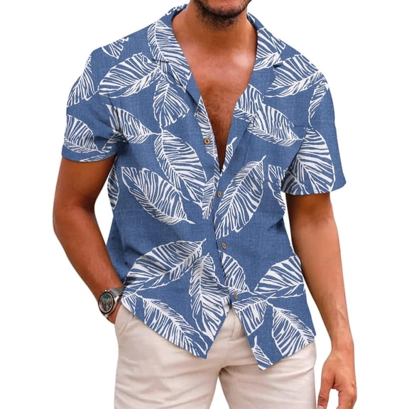 COOFANDY Men Floral Cotton Shirts Front Pocket Short Sleeve Casual Summer Shirts