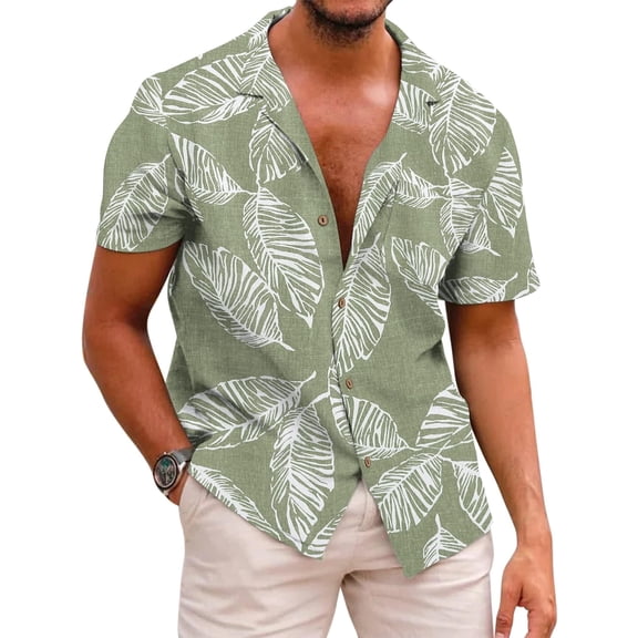 COOFANDY Mens Hawaiian Shirt Short Sleeve Buttoon Down Shirts Casual Tropical Floral Summer Linen Shirts