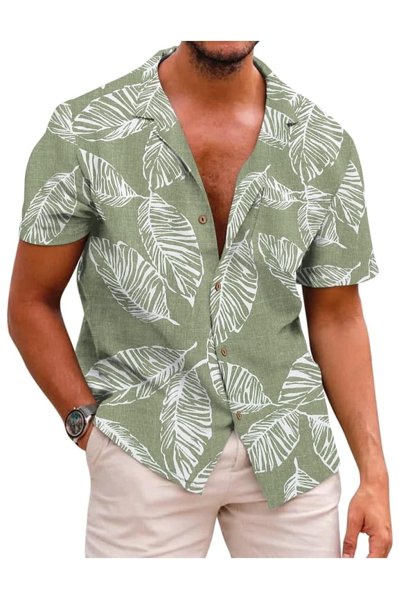 Mens Hawaiian Shirt Short Sleeve Buttoon Down Shirts Casual Tropical Floral Summer Linen Shirts