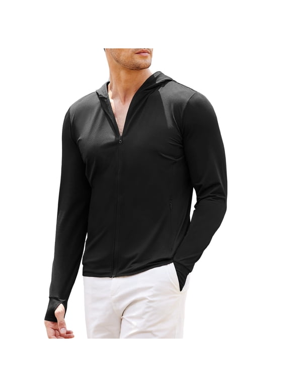 Men Full Zip UPF 50 Sun Protection Hoodie Jacket Long Sleeve Lightweight Breathable UV Shirts with Pockets