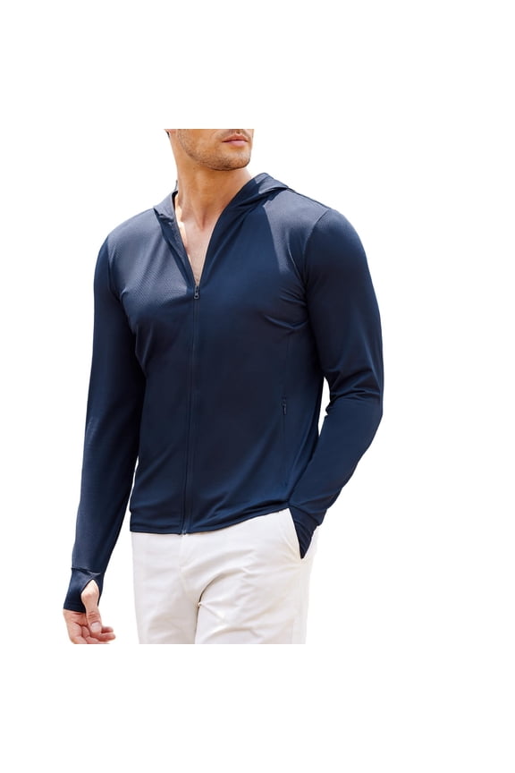 Men Full Zip UPF 50 Sun Protection Hoodie Jacket Long Sleeve Lightweight Breathable UV Shirts with Pockets