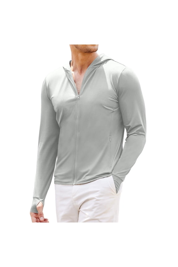 Men Full Zip UPF 50 Sun Protection Hoodie Jacket Long Sleeve Lightweight Breathable UV Shirts with Pockets