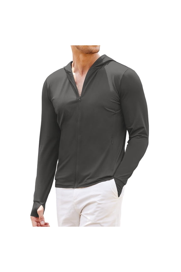 Men Full Zip UPF 50 Sun Protection Hoodie Jacket Long Sleeve Lightweight Breathable UV Shirts with Pockets