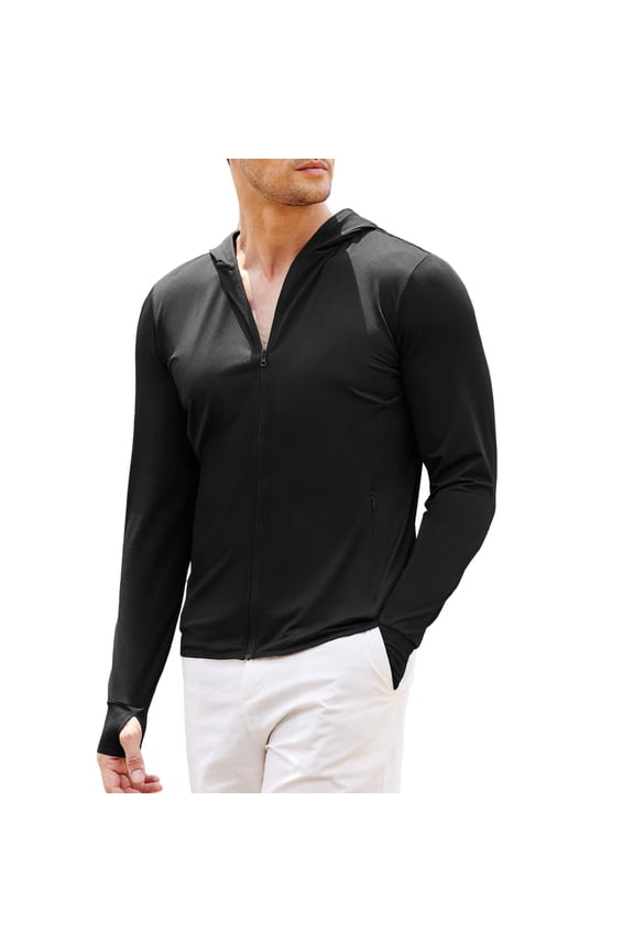 Men Full Zip UPF 50 Sun Protection Hoodie Jacket Long Sleeve Lightweight Breathable UV Shirts with Pockets