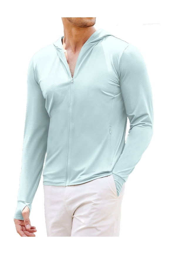 Men Full Zip UPF 50 Sun Protection Hoodie Jacket Long Sleeve Lightweight Breathable UV Shirts with Pockets