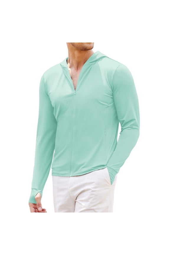 Men Full Zip UPF 50 Sun Protection Hoodie Jacket Long Sleeve Lightweight Breathable UV Shirts with Pockets